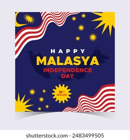 Malaysia Independence Day Web Banner and Background. Happy 31st August Malaysia National Day Celebration Banner With Malaysian Flag Template for Poster, Advertising Post, cover, Card, flyer, header