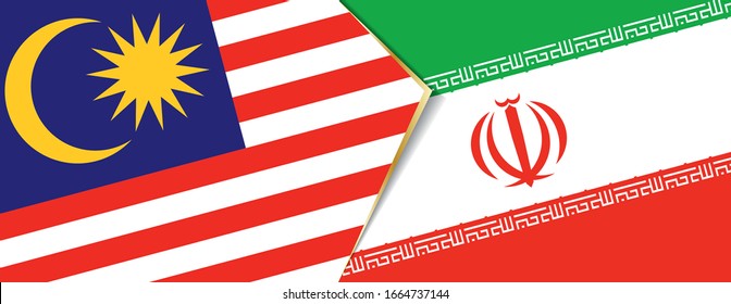 Malaysia and Iran flags, two vector flags symbol of relationship or confrontation.
