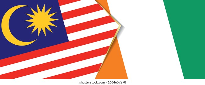 Malaysia and Ivory Coast flags, two vector flags symbol of relationship or confrontation.