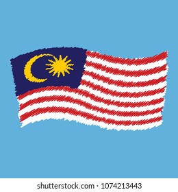 Malaysia - Jalur Gemilang - Stripes of Glory - grunge pencil drawing sketching isolated vector illustration
