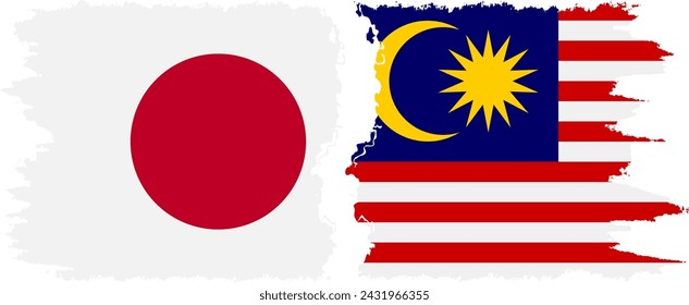 Malaysia and Japan grunge flags connection, vector