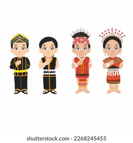 Malaysia Kadazan Iban Traditional Costume Vector