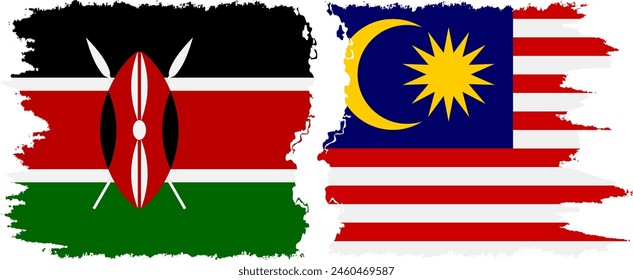 Malaysia and Kenya grunge flags connection, vector