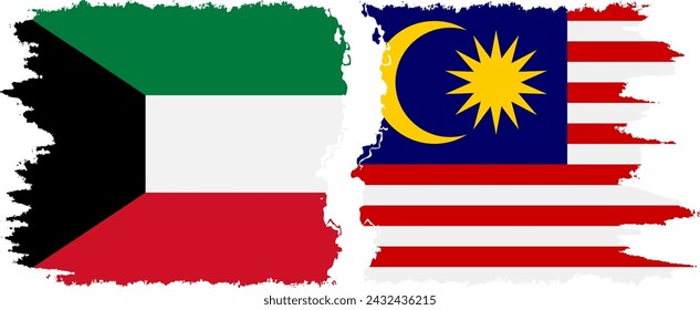 Malaysia and Kuwait grunge flags connection, vector