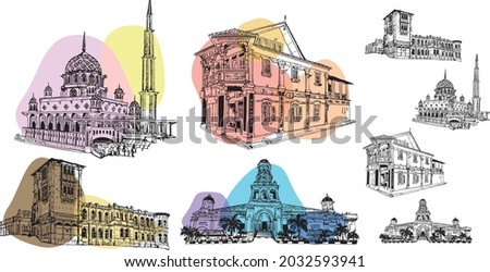 malaysia landmark building illustration sketching