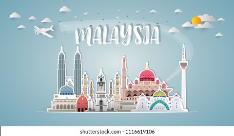 Malaysia Landmark Global Travel And Journey paper background. Vector Design Template.used for your advertisement, book, banner, template, travel business or presentation.