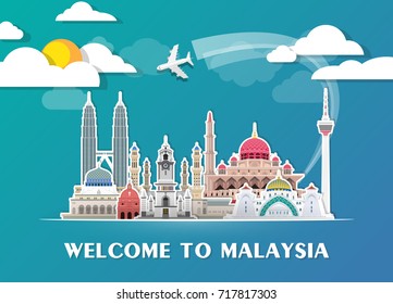 Malaysia Landmark Global Travel And Journey paper background. Vector Design Template.used for your advertisement, book, banner, template, travel business or presentation