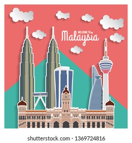 Malaysia Landmark With Living Coral Background Color