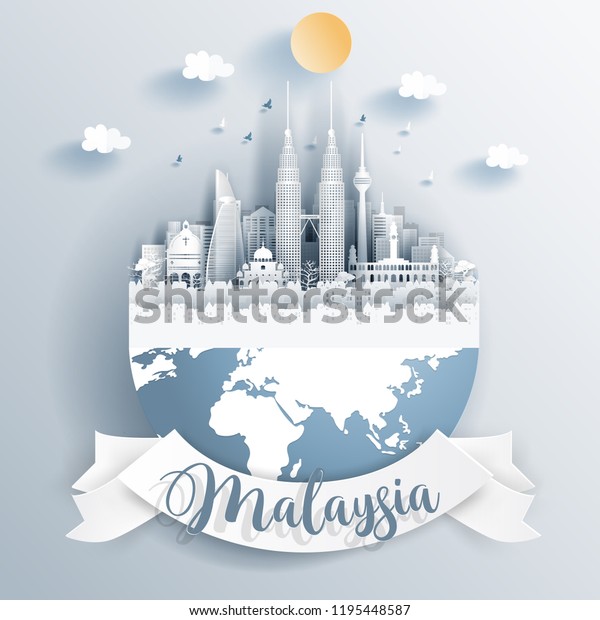 Malaysia Landmarks On Earth Paper Cut Stock Vector Royalty Free 1195448587