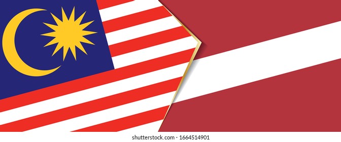 Malaysia and Latvia flags, two vector flags symbol of relationship or confrontation.