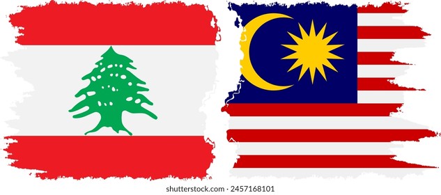 Malaysia and Lebanon grunge flags connection, vector