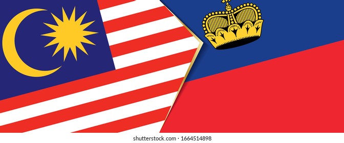 Malaysia and Liechtenstein flags, two vector flags symbol of relationship or confrontation.
