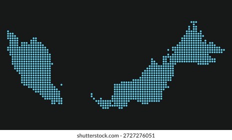Malaysia hellblaue gepunktete Karte auf schwarzem Hintergrund für Smart City und 5G-Infrastruktur. Karte von Malaysia im gepunkteten Stil.