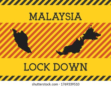 Malaysia Lock Down Sign. Symbol für die Gefahr einer gelben Landpandemie. Vektorgrafik.