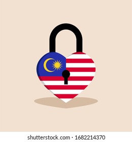 Malaysia lockdown love symbol. Coronavirus pandemic puts Malaysia on lockdown with isolated background.