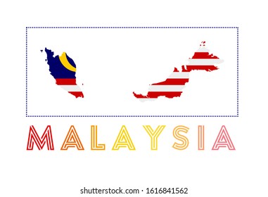 Malaysia Logo. Map of Malaysia with country name and flag. Vibrant vector illustration.