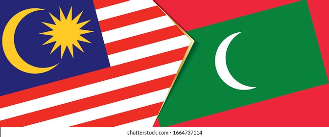 Malaysia and Maldives flags, two vector flags symbol of relationship or confrontation.
