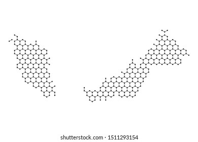 Malaysia map from abstract futuristic hexagonal shapes, lines, points black, in the form of honeycomb or molecular structure. Vector illustration.