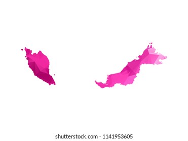 malaysia Map - Abstract geometric rumpled triangular low poly style gradient graphic on white background , line dots polygonal design for your . Vector illustration