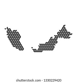 Malaysia map abstract schematic from black triangles repeating pattern geometric background with nodes. Vector illustration.