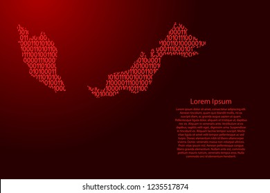 Malaysia map abstract schematic from red ones and zeros binary digital code with space stars for banner, poster, greeting card. Vector illustration.