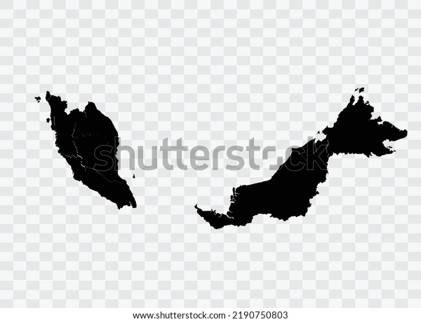 Malaysia Map black Color on Backgound png  not\
divided into cities