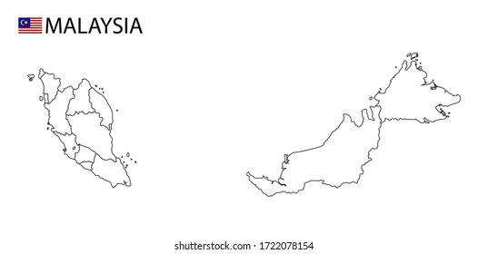 Malaysia map, black and white detailed outline regions of the country. Vector illustration