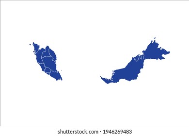 Malaysia Map blue Color on White Backgound