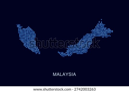 Malaysia Map - Blue Dotted Halftone Vector Illustration on Dark Navy Background, Abstract Circle Grid Silhouette Design for Infographic and Modern Presentation Use.