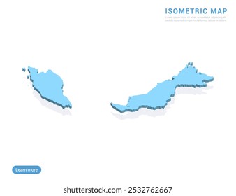 Malásia mapa azul sobre fundo branco com vetor isométrico.