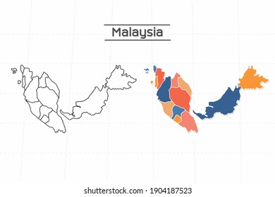 Malaysia map city vector divided by colorful outline simplicity style. Have 2 versions, black thin line version and colorful version. Both map were on the white background.