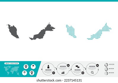 Malaysia Karte der Punkte grau und grün für die Präsentation. Setzen Sie ein paar Pixel kreatives Konzept für Infografik.