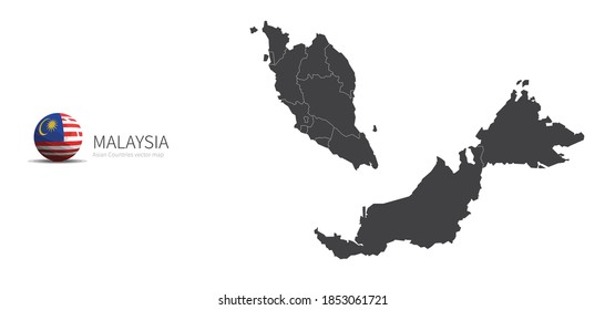 Malaysia Map and Flag Icon
Map of Asian countries.