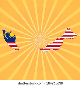 Malaysia map flag on sunburst vector illustration