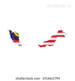 Mapa de Malasia con bandera y sombra aislada en fondo blanco. Ilustración del vector EPS10.