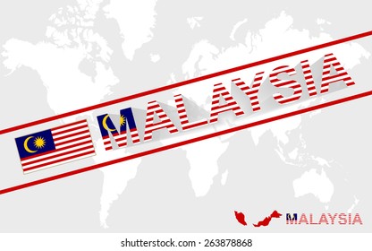 Malaysia map flag and text illustration, on world map