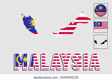 Malaysia map and flag in vector illustration