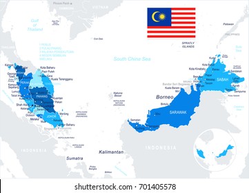 Malaysia Map And Flag - Vector Illustration