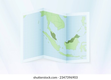 Mapa de Malasia, papel doblado con mapa de Malasia. Ilustración vectorial.