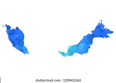 Malaysia map in geometric blue polygonal style modern design on white background. Vector illustration.