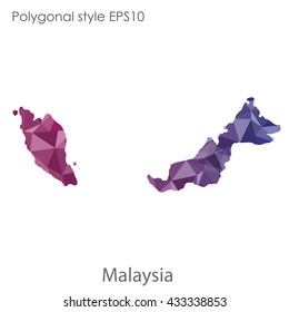 Malaysia map in geometric polygonal style.Abstract tessellation,modern design background. 