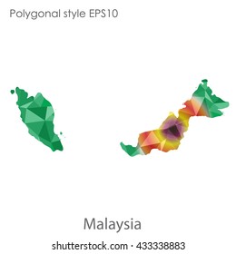 Malaysia map in geometric polygonal style.Abstract tessellation,modern design background. 