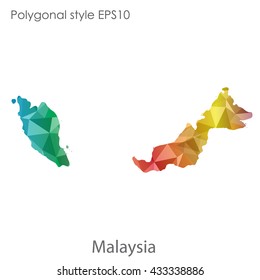 Malaysia map in geometric polygonal style.Abstract tessellation,modern design background. 