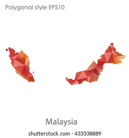 Malaysia map in geometric polygonal style.Abstract tessellation,modern design background. 