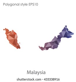 Malaysia map in geometric polygonal style.Abstract tessellation,modern design background. 