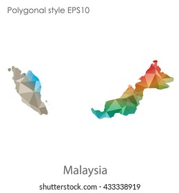 Malaysia map in geometric polygonal style.Abstract tessellation,modern design background. 