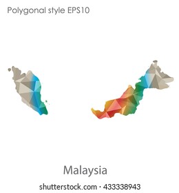 Malaysia map in geometric polygonal style.Abstract tessellation,modern design background. 
