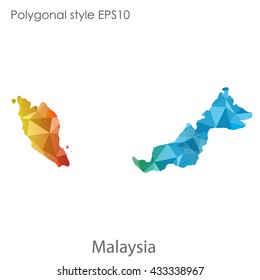 Malaysia map in geometric polygonal style.Abstract tessellation,modern design background. 