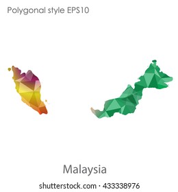 Malaysia map in geometric polygonal style.Abstract tessellation,modern design background. 