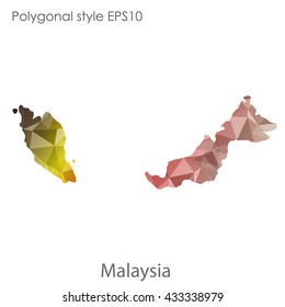 Malaysia map in geometric polygonal style.Abstract tessellation,modern design background. 